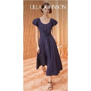 Ulla Johnson Rhea Navy Blue Belted Cotton Midi Dress - Sz 4